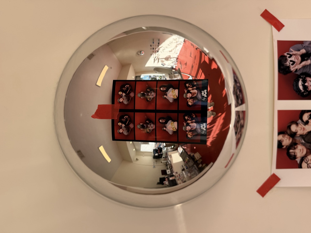 Strips reflected in the studio's round mirror